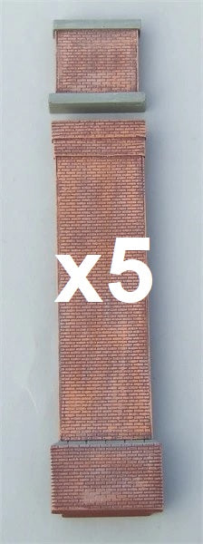 Length of tall brick retaining wall & buttresses with tall parapets