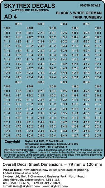 German Tank Numbers - Black & White (1:200th)