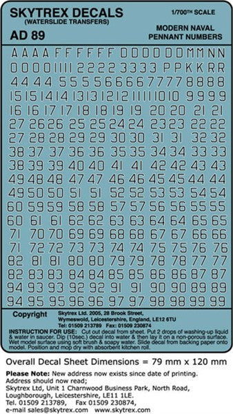 1/700 scale Modern Naval Pennant Numbers